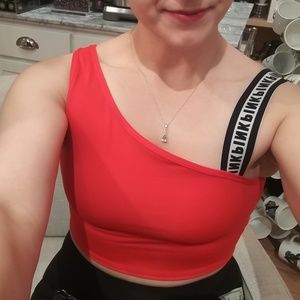 Pink Red Active Wear Crop Sports Bra